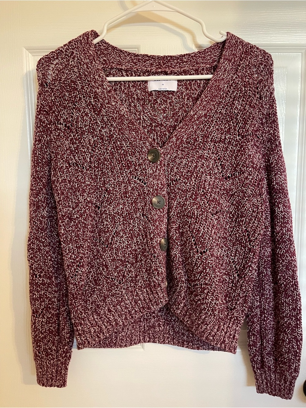 Old Navy Marled Burgundy V-Neck Button Cardigan